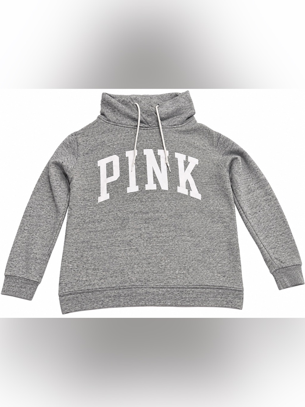 Victoria’s Secret PINK Cowl Neck Sweatshirt Gray Logo Pullover Hoodie M